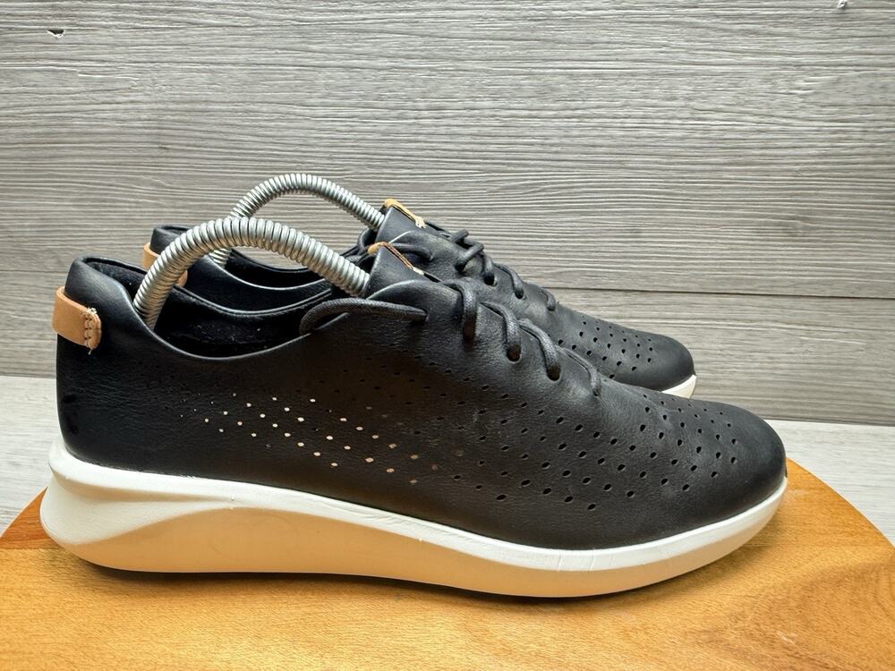 Clarks Unstructured Leather Sneakers Breathable Black 13285 Womens 9.5